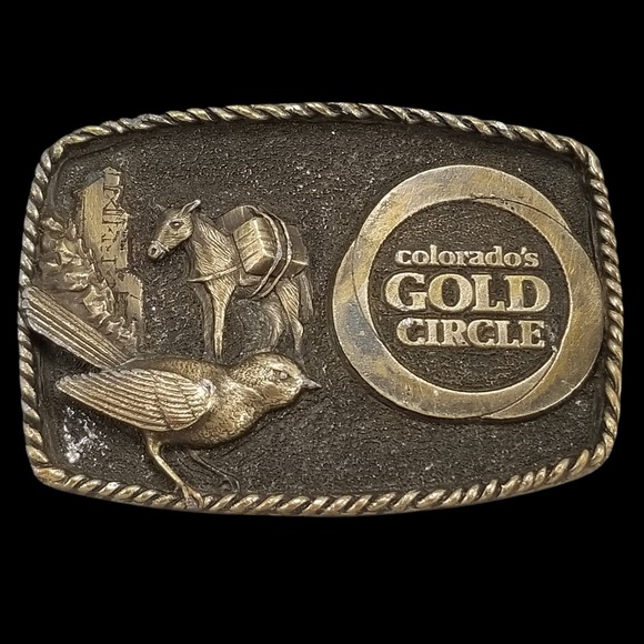 Vintage Adezy Denver‎ Colorado's Gold Circle Belt Buckle 1978 Made in USA